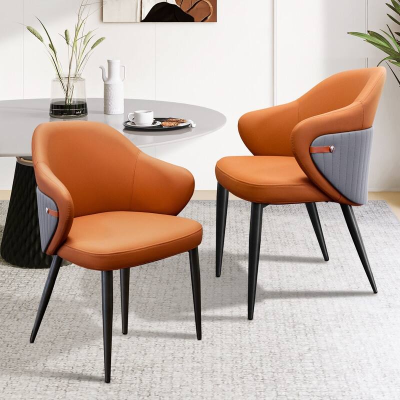 Modern Upholstered Leather Armless Dining Chairs Set of 2 - Brown