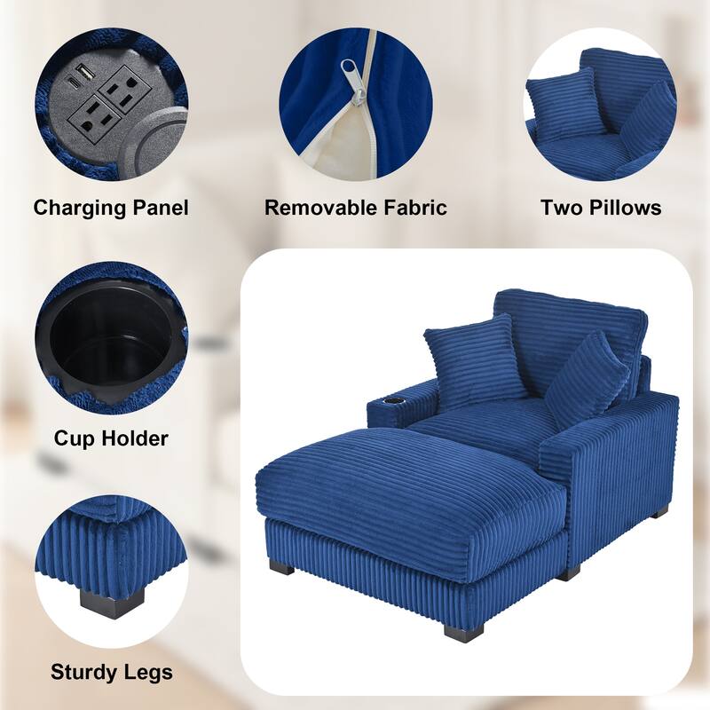 GDFStudio - Polyester 1-Seater 40.9"W Chaise Lounge with Tufted Back and Arm