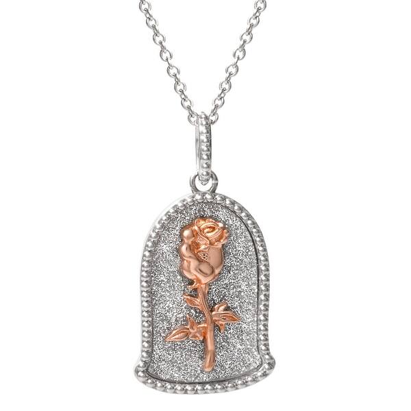 slide 1 of 3, Disney Beauty and the Beast Women's Silver Plated Rose Necklace, 18" - Pink