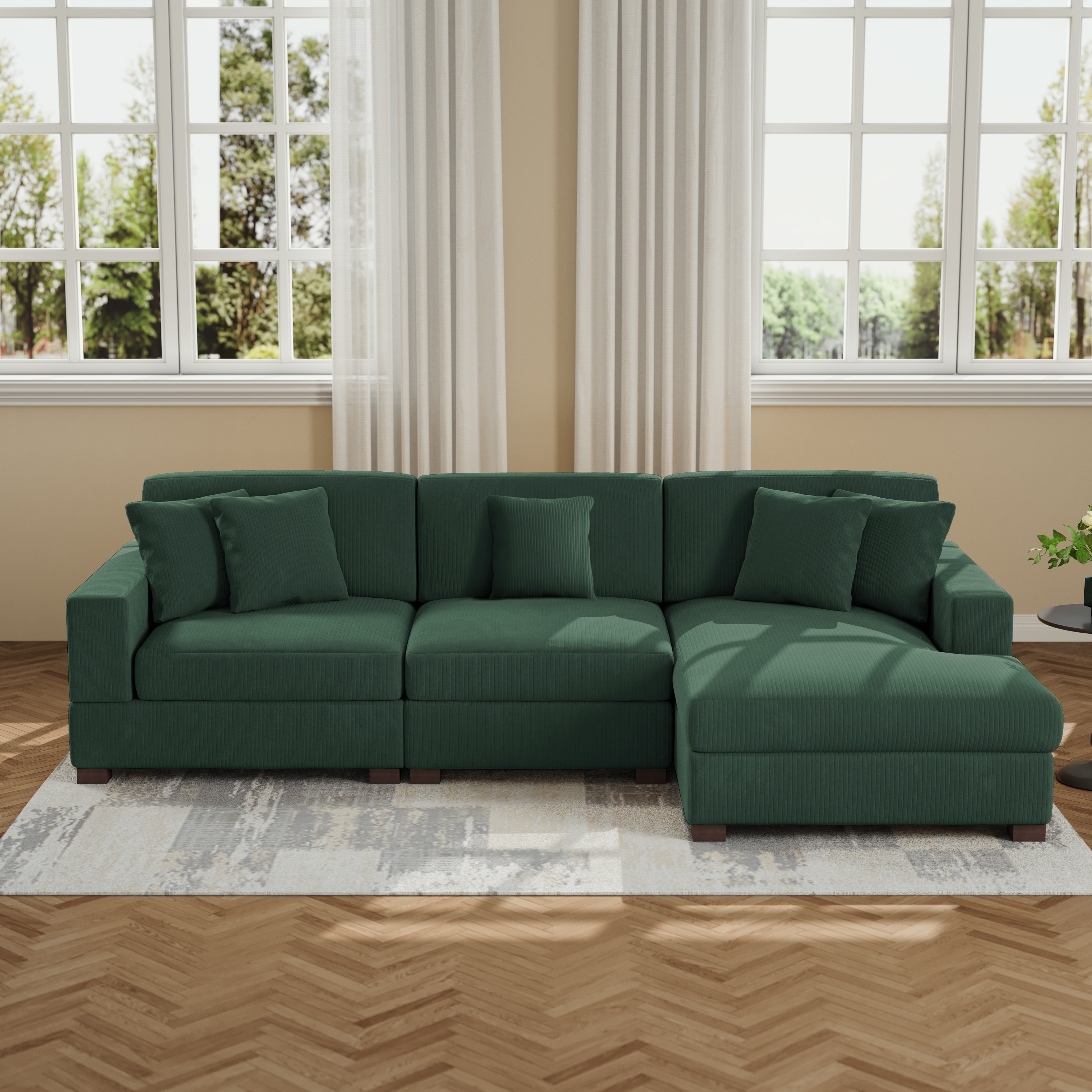 Upholstered Oversized Modular Sectional Sofa Set Corduroy Sleeper Sofa With Chaise