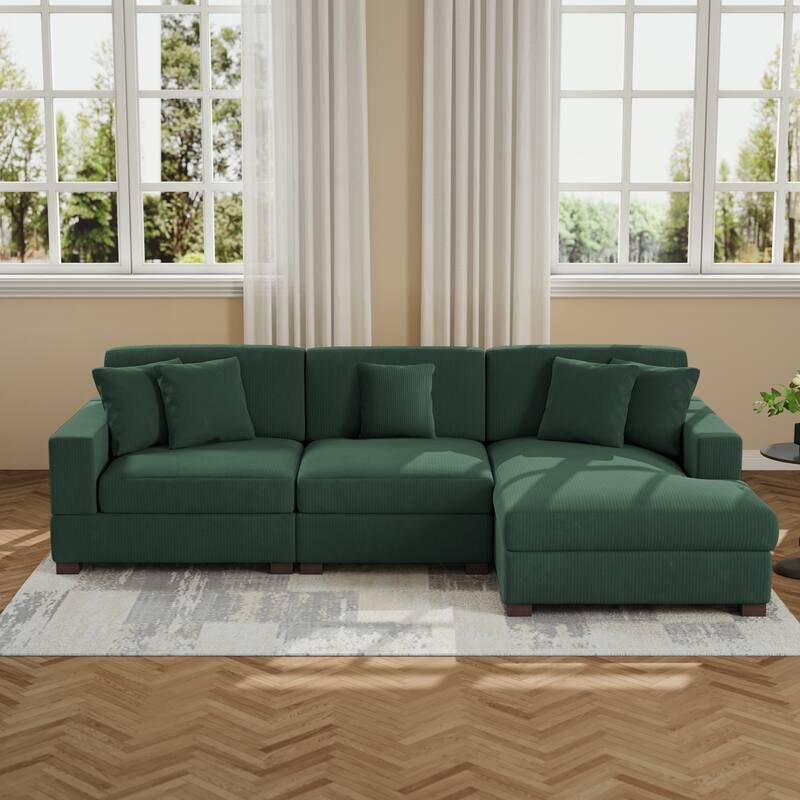 Upholstered Oversized Modular Sectional Sofa Set Corduroy Sleeper Sofa With Chaise - Hunter Green-Right Facing - Right Facing