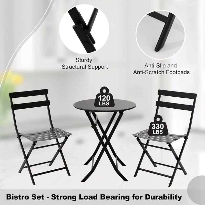 Outdoor Patio Foldable Bistro Set for Bar Garden Backyard