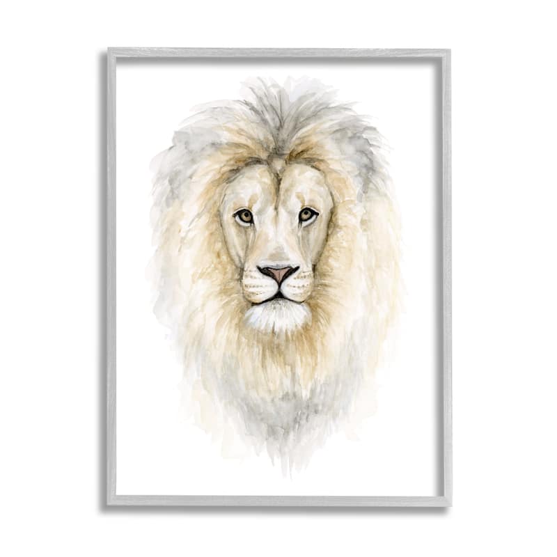 Stupell Lion Mane Watercolor Portrait Kids' Nursery Safari Animal Framed Wall Art - Yellow