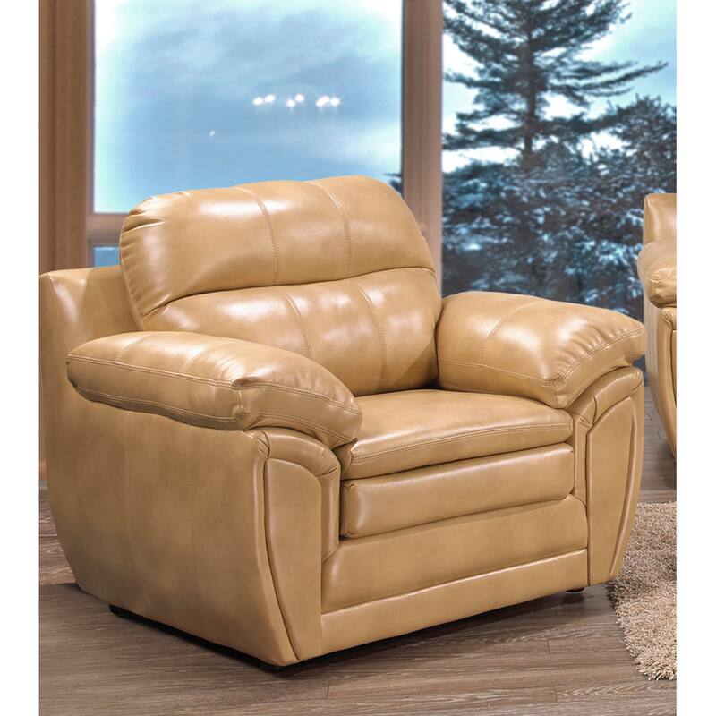 Simon Light Tan Brown Leather Gel Sofa, Loveseat and Chair Set