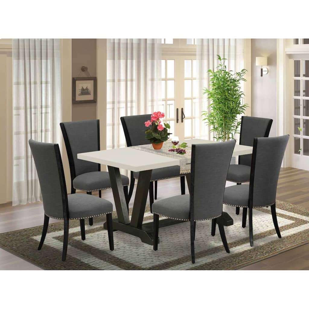 HomeStock 7-Piece Natural Oak Finish Solid Wood Top Dining Table with 6 Chairs