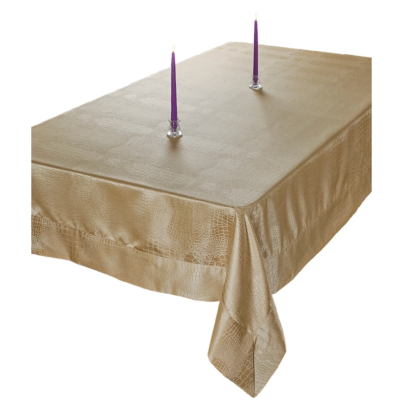 Violet Linen Crocodile False Luxurious Damask Pattern Tablecloth - 60" X 95" - Gold