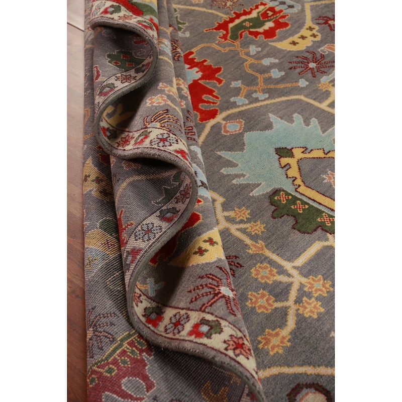 Floral Gray Oushak Oriental Area Rug Handmade Wool Carpet - 9'1" x 12'2"