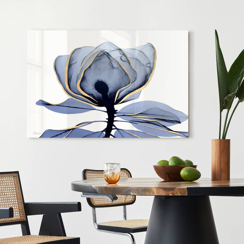 "Golden Midnight 1" Frameless Free Floating Tempered Glass Panel Graphic Wall Art
