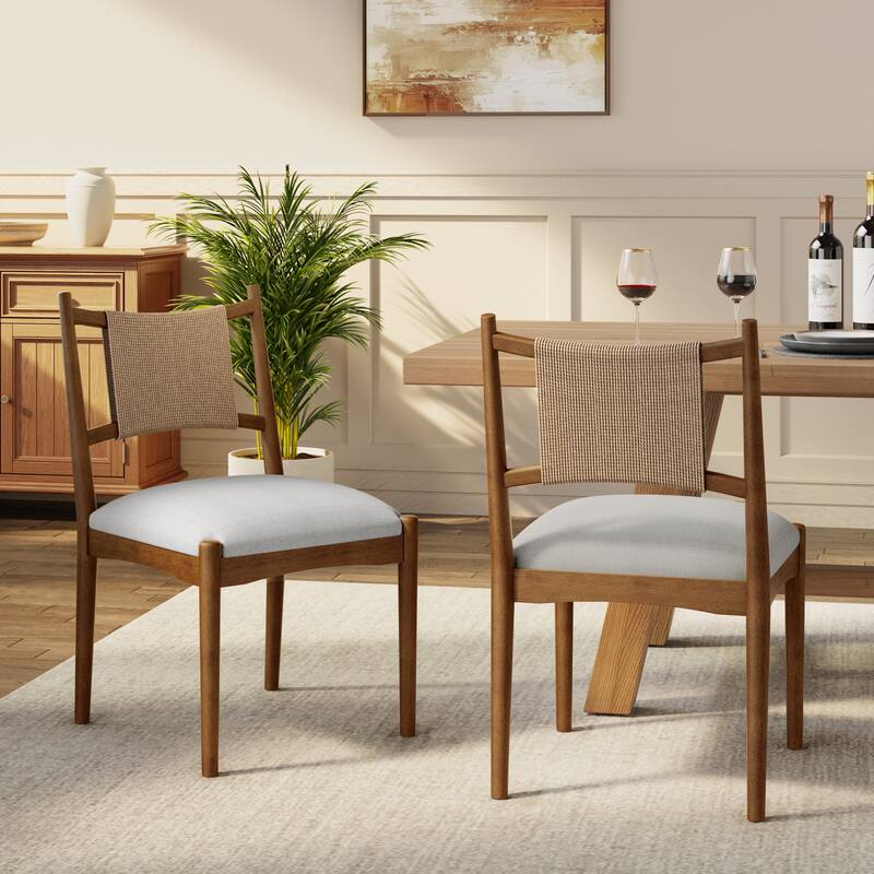 Christopher Knight Home - Mid-Century Set of 2 Upholstered Dining Chair with Woven Paper Rope Back