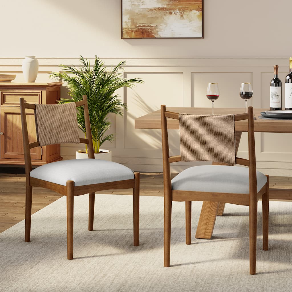 Christopher Knight Home - Mid-Century Set of 2 Upholstered Dining Chair with Woven Paper Rope Back