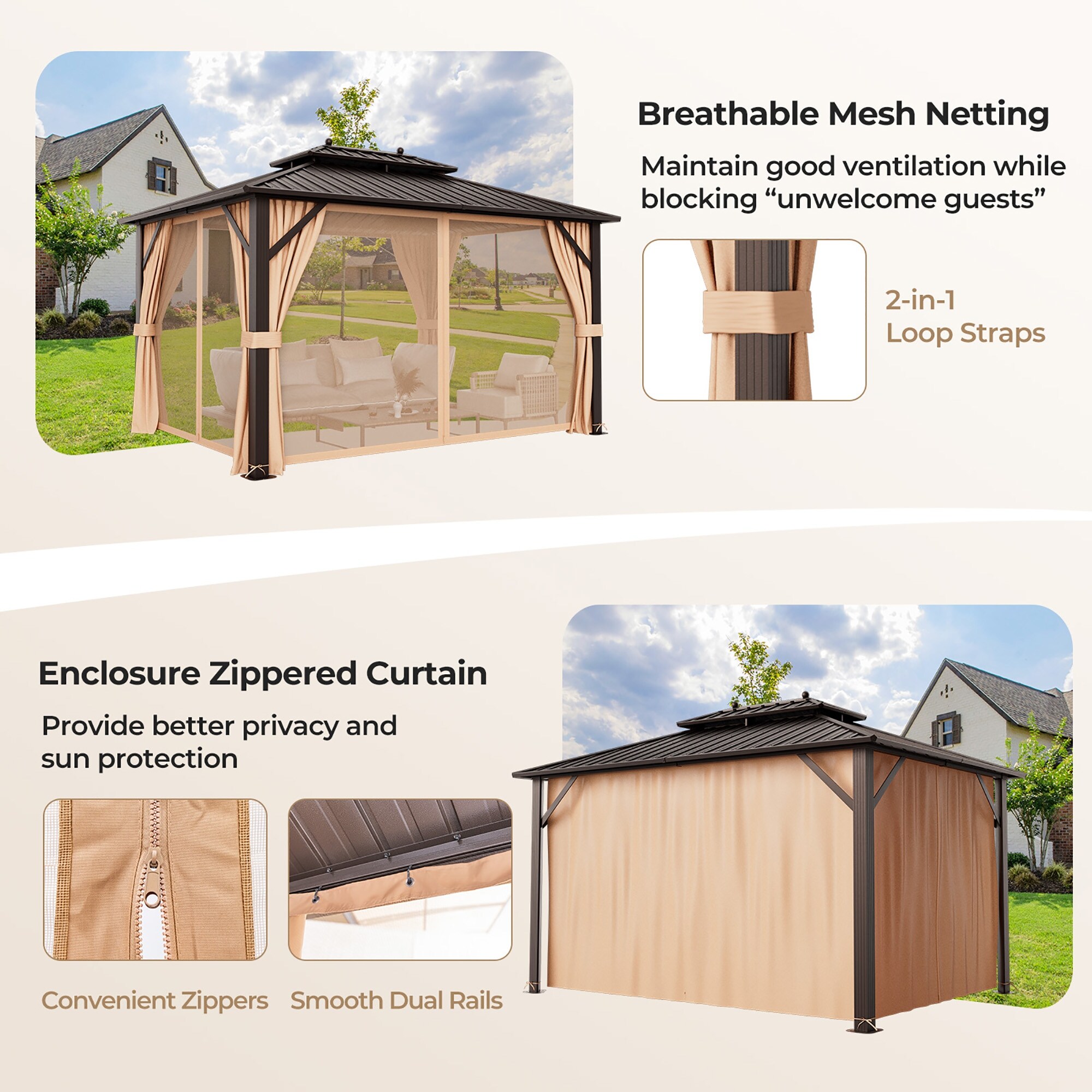 Gymax 10'x13' Patio Double-Roof Hardtop Gazebo w/ Galvanized