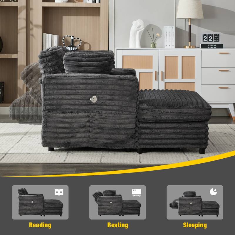 Chaise Lounge Chair with Side Pockets and USB Charging, Sofa Chair Accent Chair Reception Chair Reading Chair