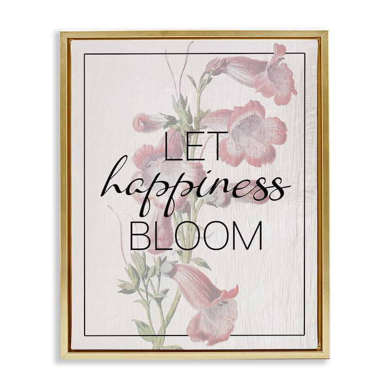 Stupell Vintage Let Happiness Bloom Framed Floater Canvas Wall Art Design By Lil' Rue - 25 x 31 - Gold
