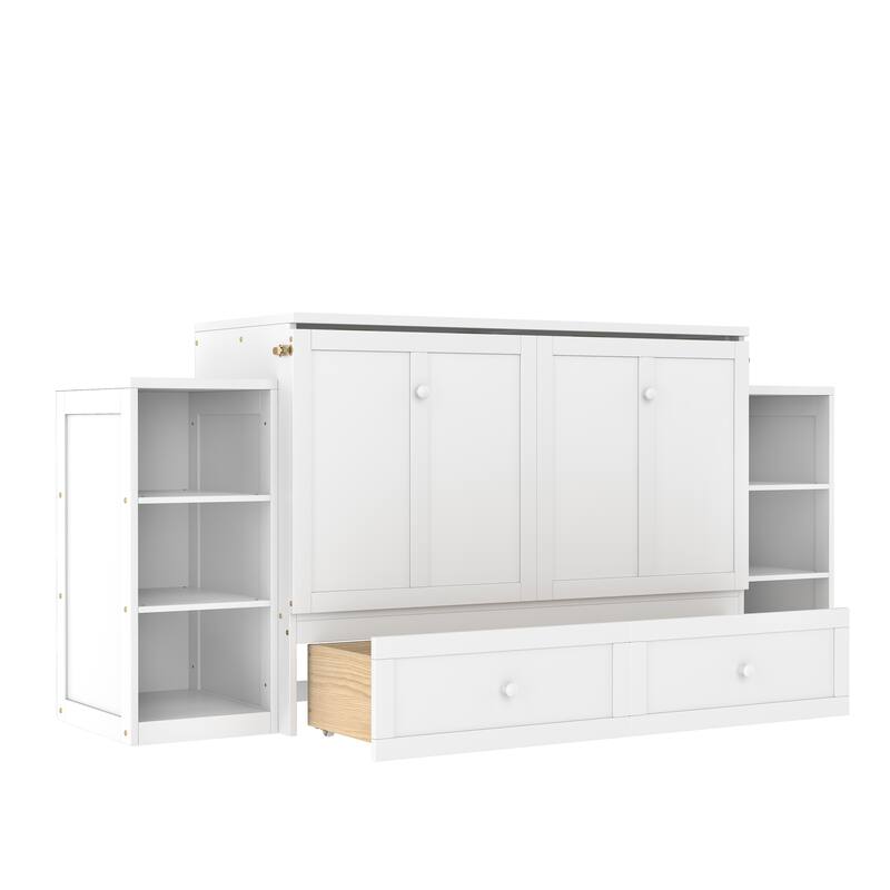 Roomfitters Murphy Bed with Storage Drawers and Shelves, Solid Wood Wall Bed Cabinet