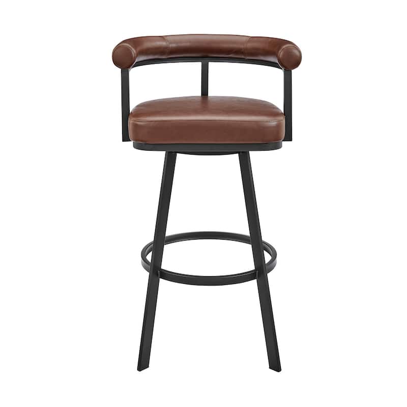 Weni 26 Inch Swivel Counter Stool Chair, Barrel Open Back, Black, Brown