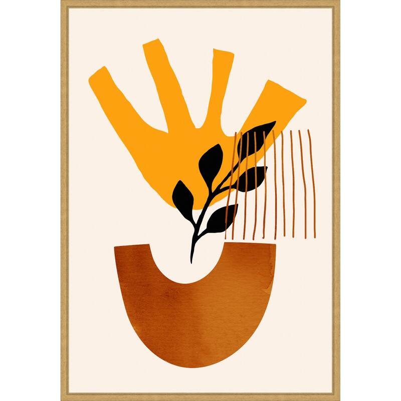 Sunshine Flower No 5 by Eins Kubistika Framed Canvas Wall Art Print - Sylvie Bright Gold