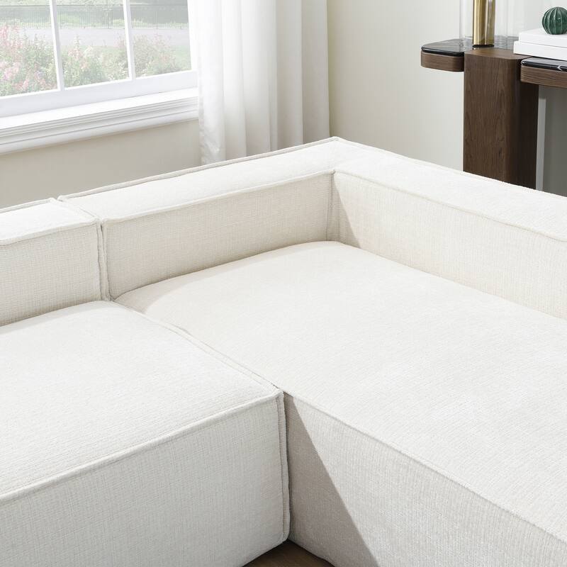 129.5" Chenille Modular Sectional Sofa with Wrinkle-Resistant Fabric, 6-Seater L-Shaped Cloud Couch, No Assembly Required