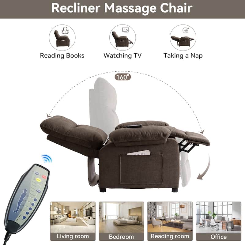 160° Recliner Chair for Elderly Seniors-Power Reclining Chair with 8-Point Massage & Heating, Soft Chenille Fabric - Brown