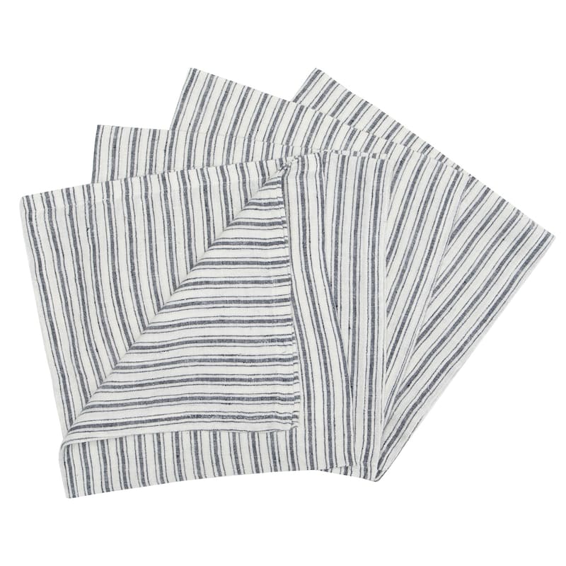 Caravan Boat Stripe Linen Napkins - Set of 4 - White/Blue