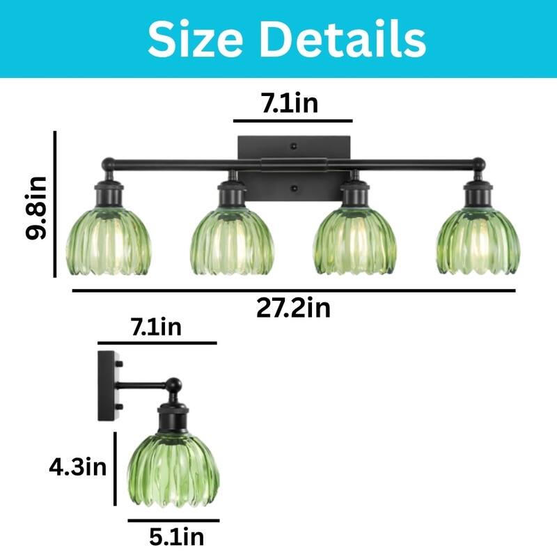4 Light light bulb black base-green tulip bathroom light glass, metal lighting fixtures