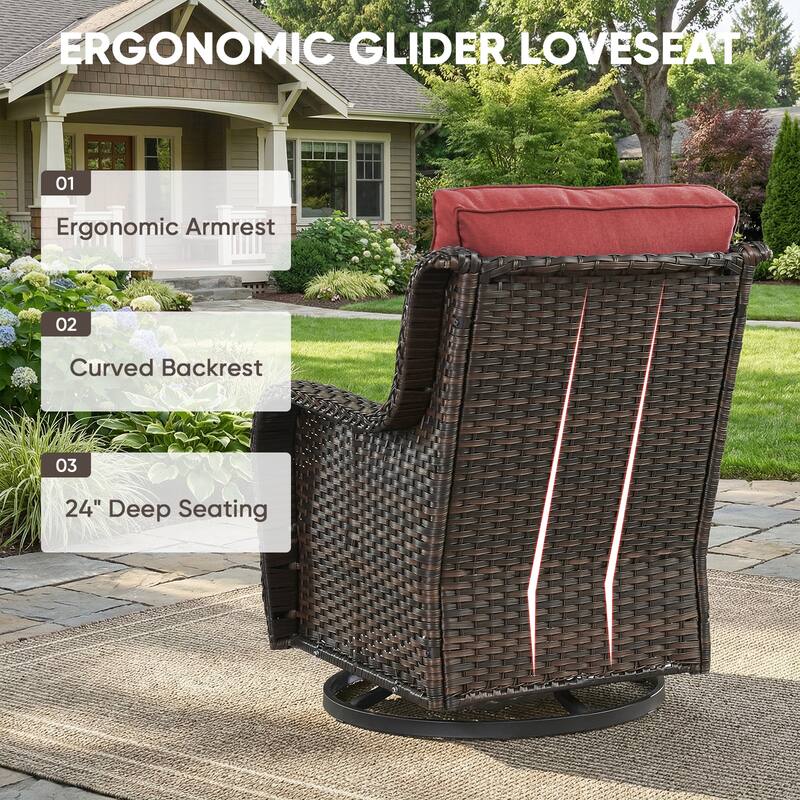 Pocassy Outdoor Wicker Glider Swivel Club Chairs (Set of 2) - Mix Grey