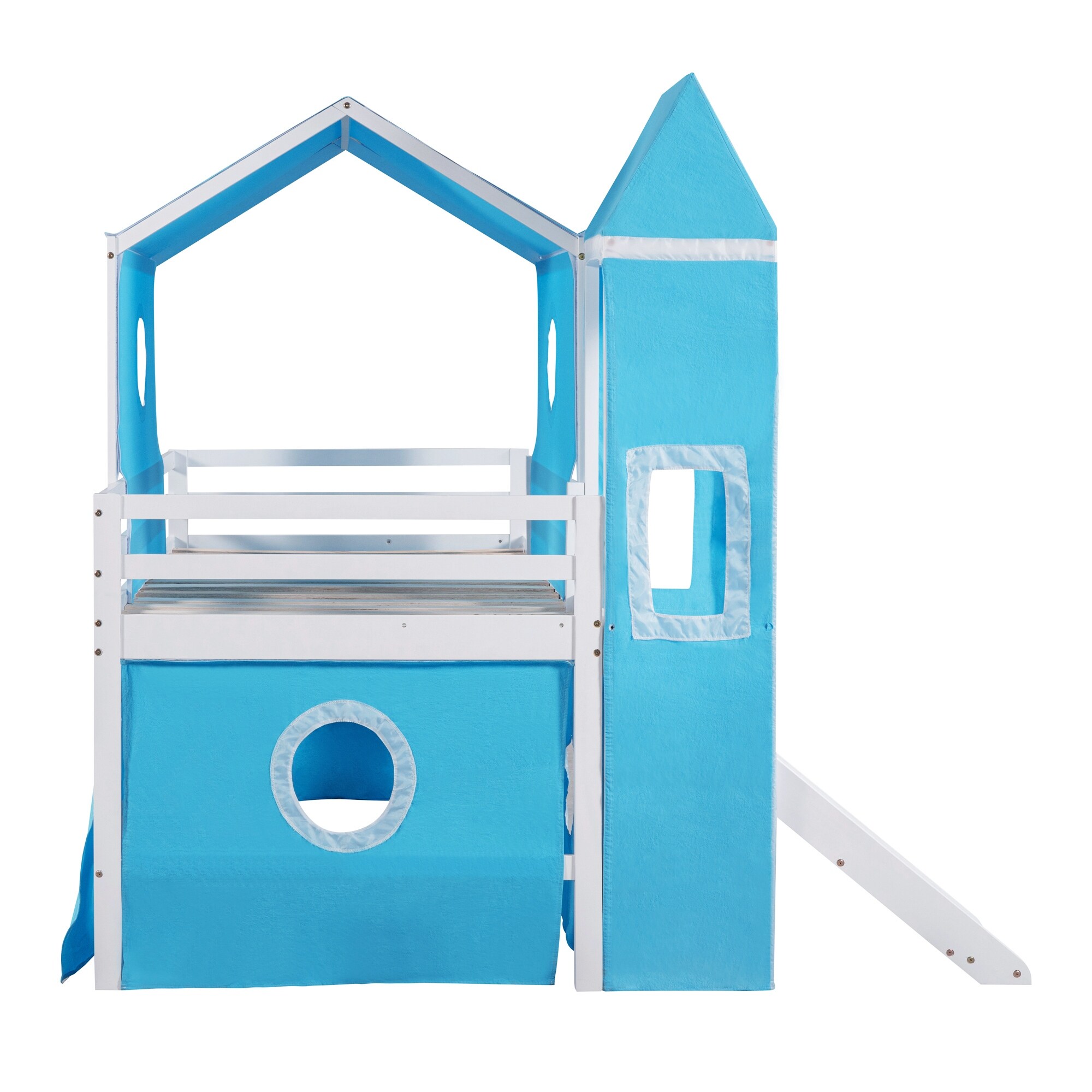 Castle Bunk Bed with Tent Slide Curtains Solid Wood Floor Bedframe Bed Bath Beyond 38464586