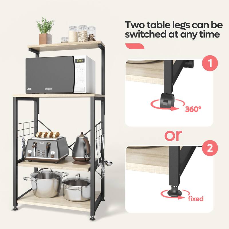 Kitchen Bakers Rack with Storage Shelves &USB Outlets, Microwave Oven Stand Kitchen Shelf Organizer