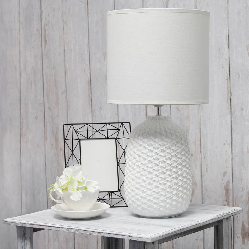 20.4" Purled Texture Lamp with White Fabric Shade