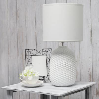 20.4" Purled Texture Lamp with White Fabric Shade