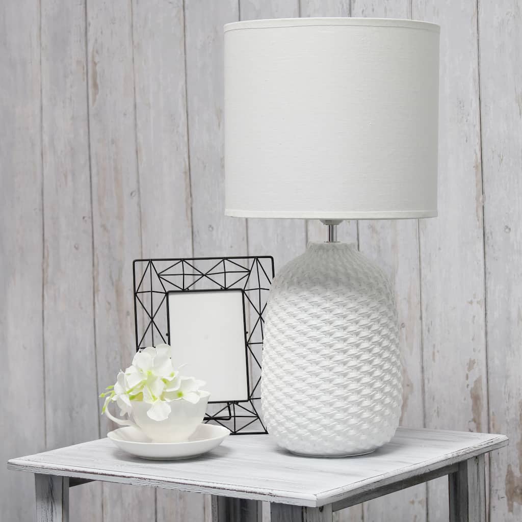 20.4" Purled Texture Lamp with White Fabric Shade