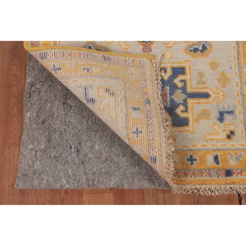 Geometric Kazak Runner Rug Hand-Knotted Beige Wool Carpet - 2'5"x 8'0"