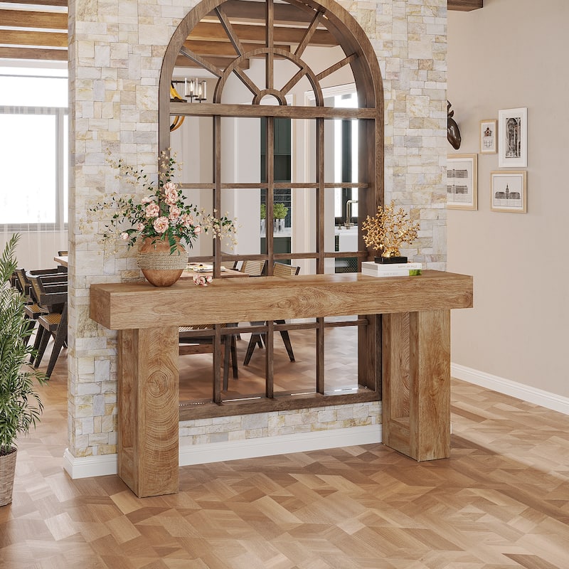 63-Inch Farmhouse Wooden Sofa Console Entryway Table for Living Room