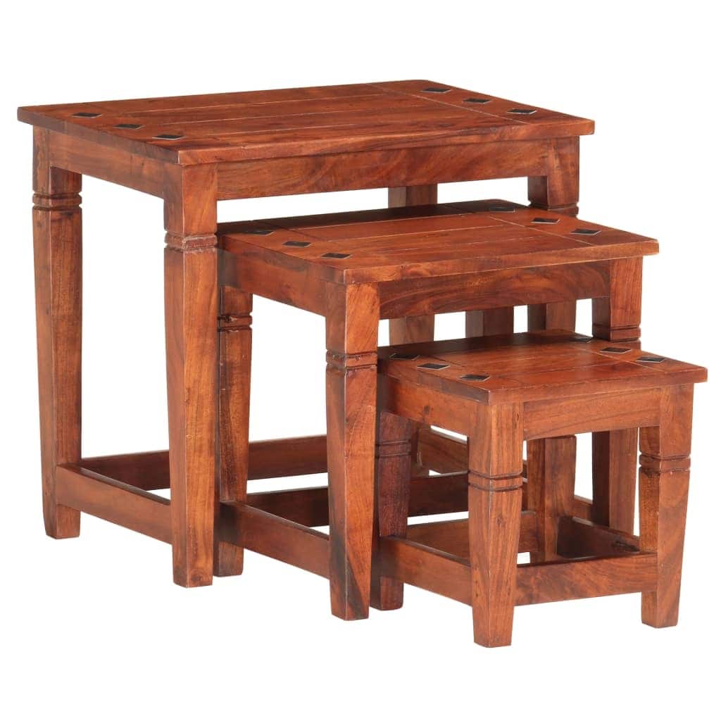vidaXL Nesting Tables 3 pcs Solid Acacia Wood - 19.3 x 13.4 x 17.7"