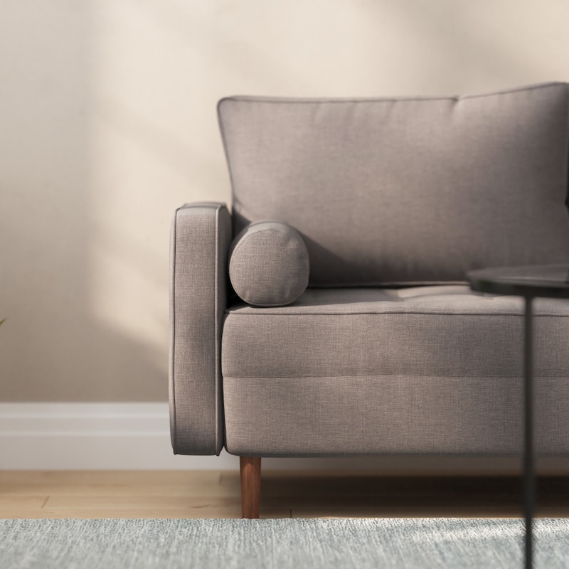 Compact Upholstered Tufted Loveseat with Wooden Legs