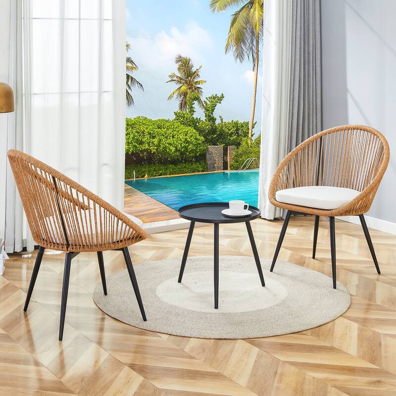 Roomfitters 3-Pcs Outdoor Furniture Set with Rattan Swivel Chairs and Round Coffee Table, Patio Seating, Natural - Natural