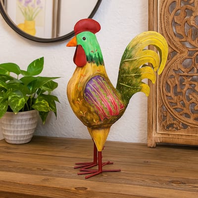 Decorative Painted Metal Rooster Figurine, Multicolor Metal, 19 Inch