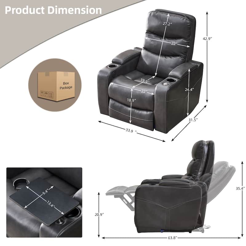 Multifunctional Electric Recliner Sofa with Writing Board, Cup Holder, LED Ambient Lighting, Storage Armrest and Charging Port
