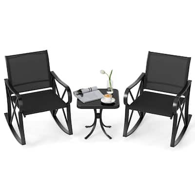 Gymax 3 Piece Patio Rocking Set 2 Rocking Chairs w/ Tempered Glass