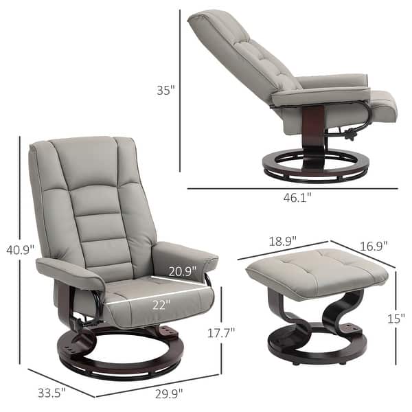 dimension image slide 3 of 4, HOMCOM Swivel Recliner Chair and Ottoman, Faux Leather Reclining Chair with High Back
