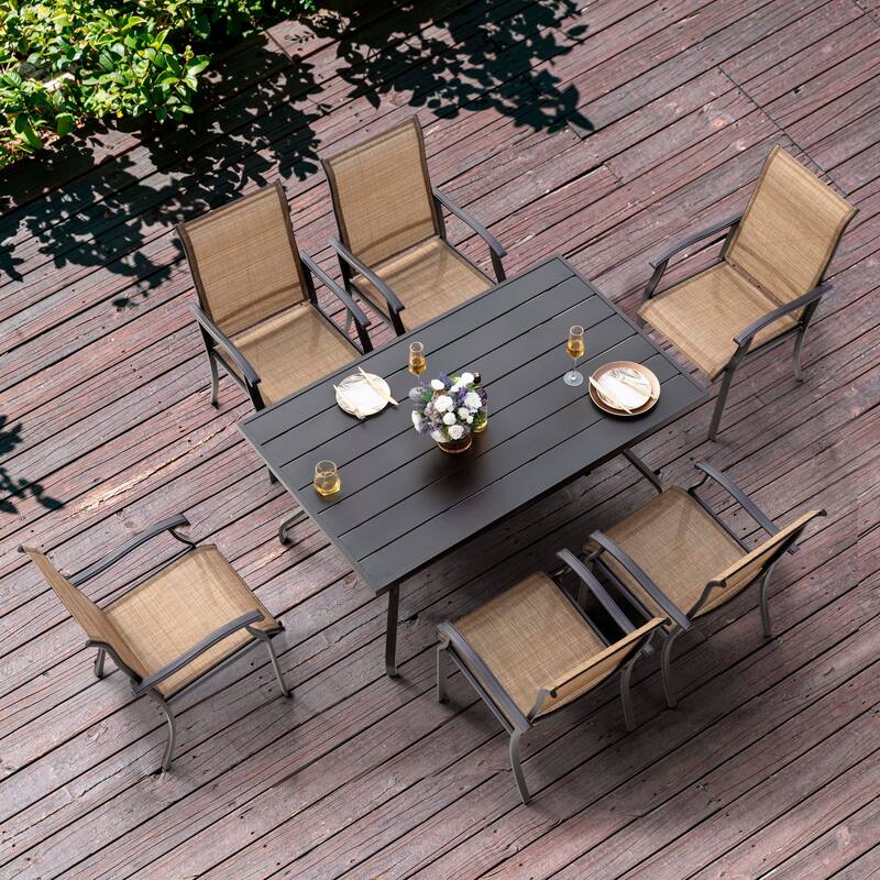 Outdoor 7-Piece Dining Set, Textilene Fabric, Powder-coated Iron Frame