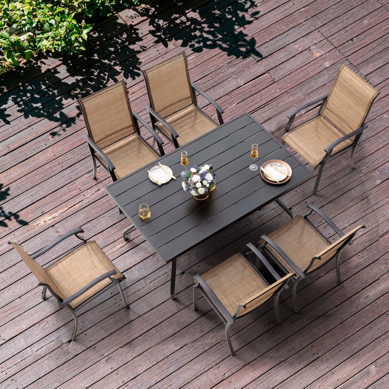 Outdoor 5/7-Piece Textilene Dining Set, Powder-coated Iron Frame