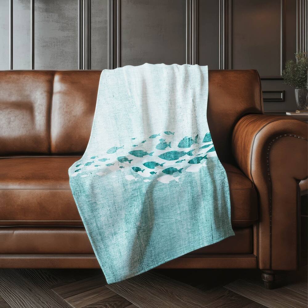 Premium Machine Washable Modern Sea Life Sherpa Throw Blanket