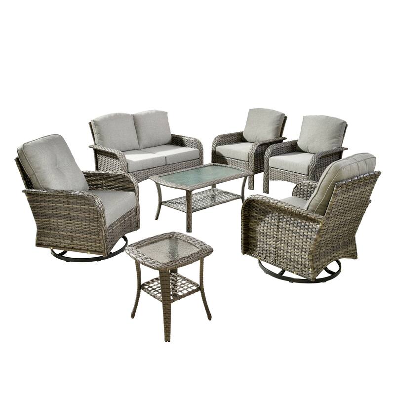 XIZZI 7-Piece Patio Wicker Furniture Conversation Swivel Chairs Set