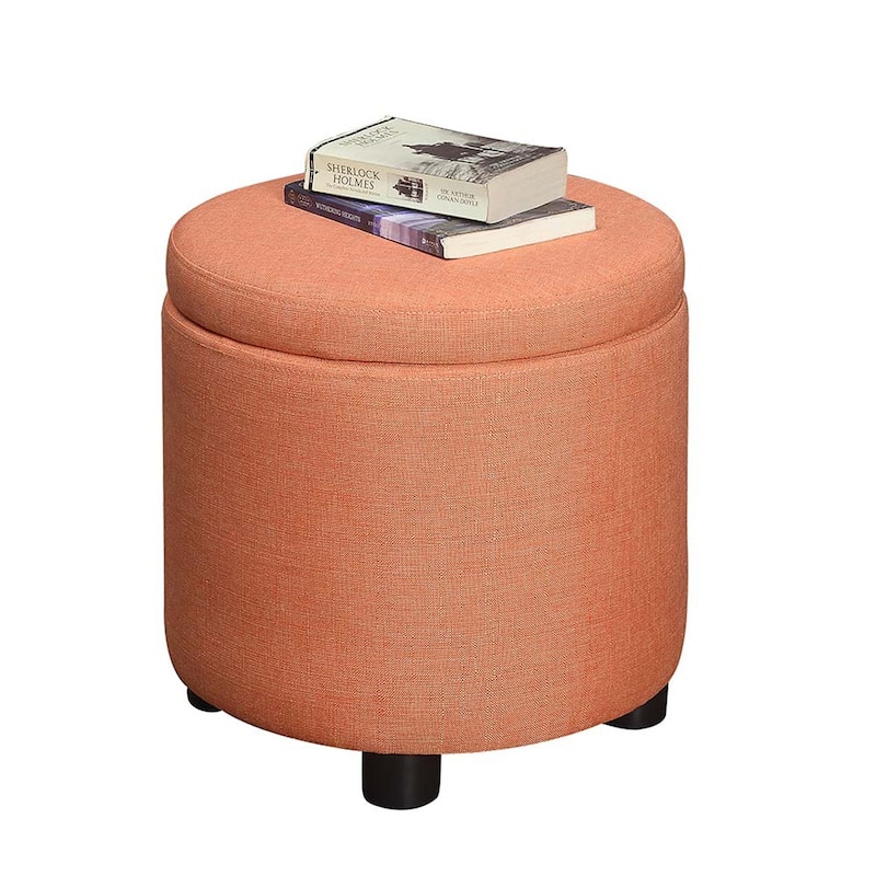 Round Accent Storage Ottoman with Reversible Tray Lid Perfect for Small Spaces, Serving, and Cozy Living Rooms