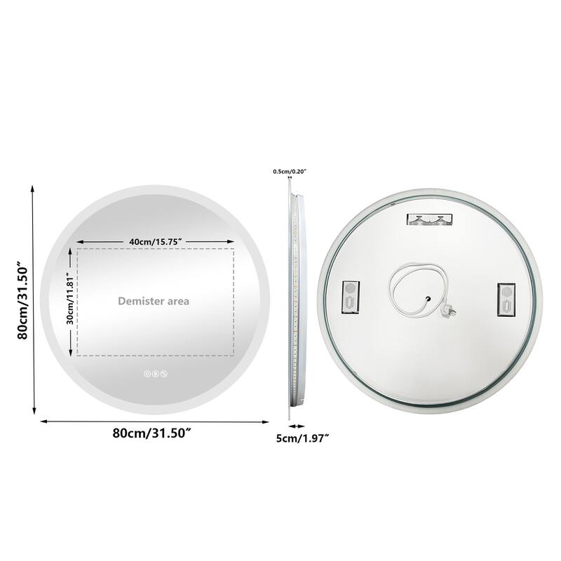 32" Round Wall Illuminated Bathroom Mirror with Lights Bluetooth Speaker Dimmable Defogging - 31.50” x 31.50”