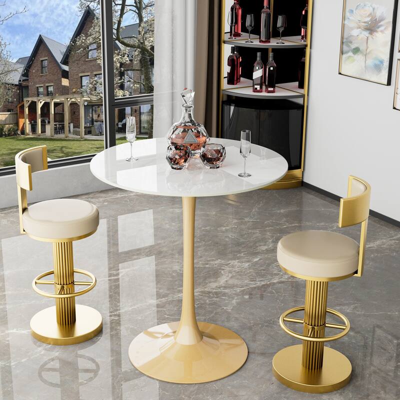 Round Dining Table Marble Modern Tulip Table Slate Tabletop with Metal Pedestal Base