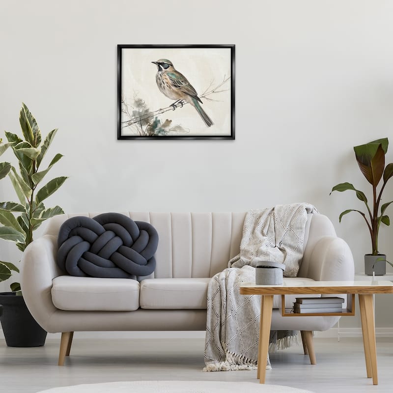 Stupell Perched Bird Illustration Framed Floater Canvas Wall Art Design By LSR Creative Studio