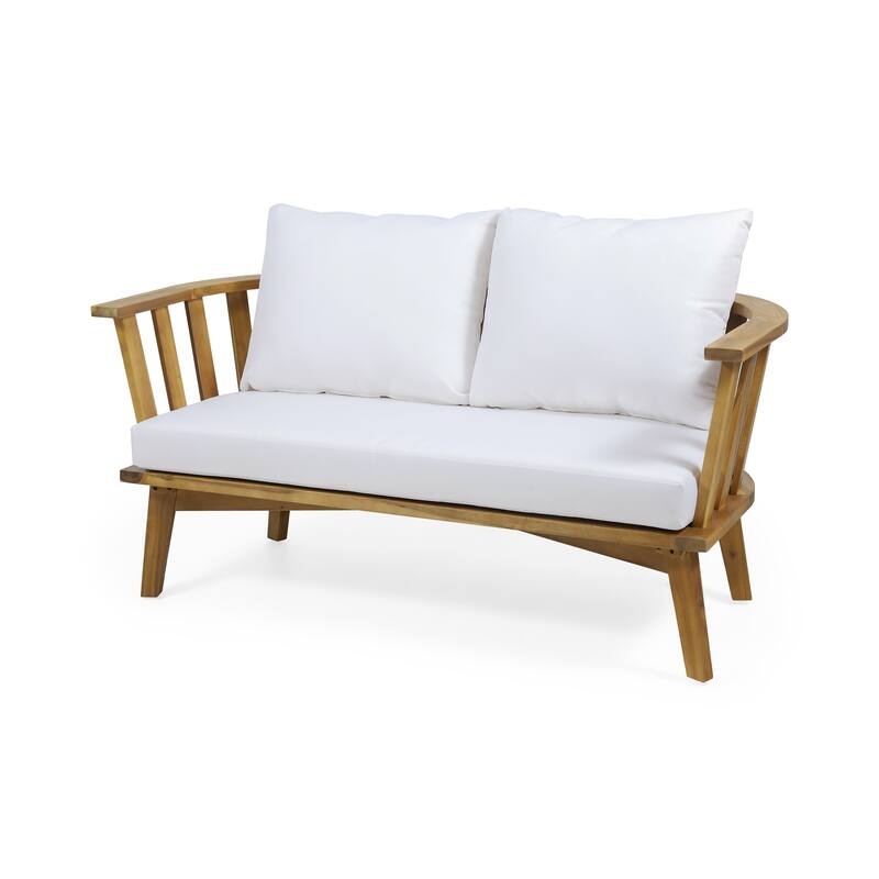 Outdoor Wooden Loveseat with Cushions - White/Teak - 55.50" W x 27.00" D x 25.50" H