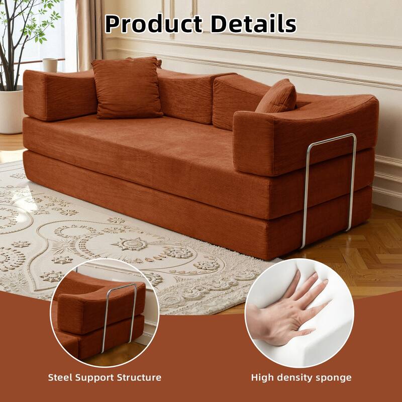 2-in-1 Convertible Sofa Bed, Memory Foam Mattress, No Assembly, Space-Saving for Living Room, Bedroom