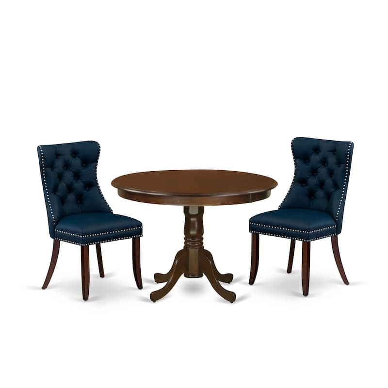 East West Furniture Dining Set Includes a Round Kitchen Table and Padded Chairs, Mahogany (Pieces Options)